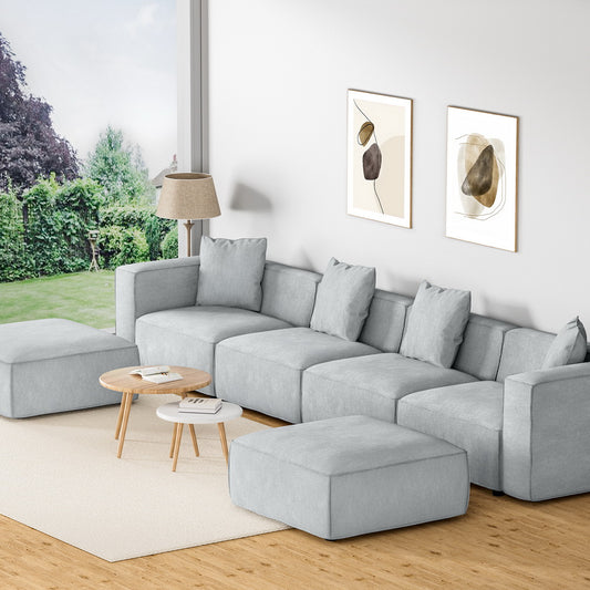 6-Seater Modular Sofa Chaise Set - Grey