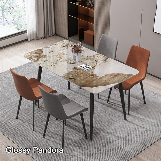 Glossy Pandora Minimalist Slate Kitchen Dining Table Marble 120x60cm