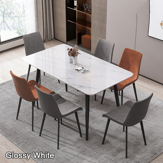 Glossy White Minimalist Slate Kitchen Dining Table Marble 120x60cm