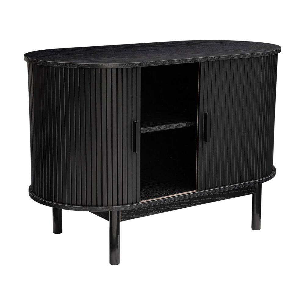Mid-Century Black Ribbed Sideboard Cabinet