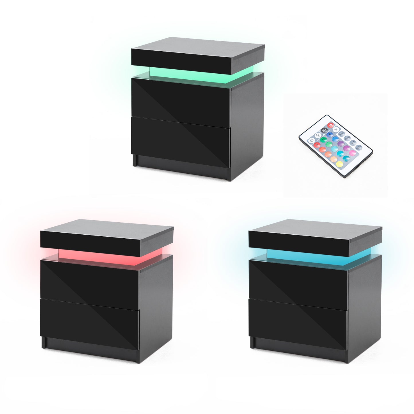 AURORA BLACK 2 Drawers RGB LED Gloss Bedside Table