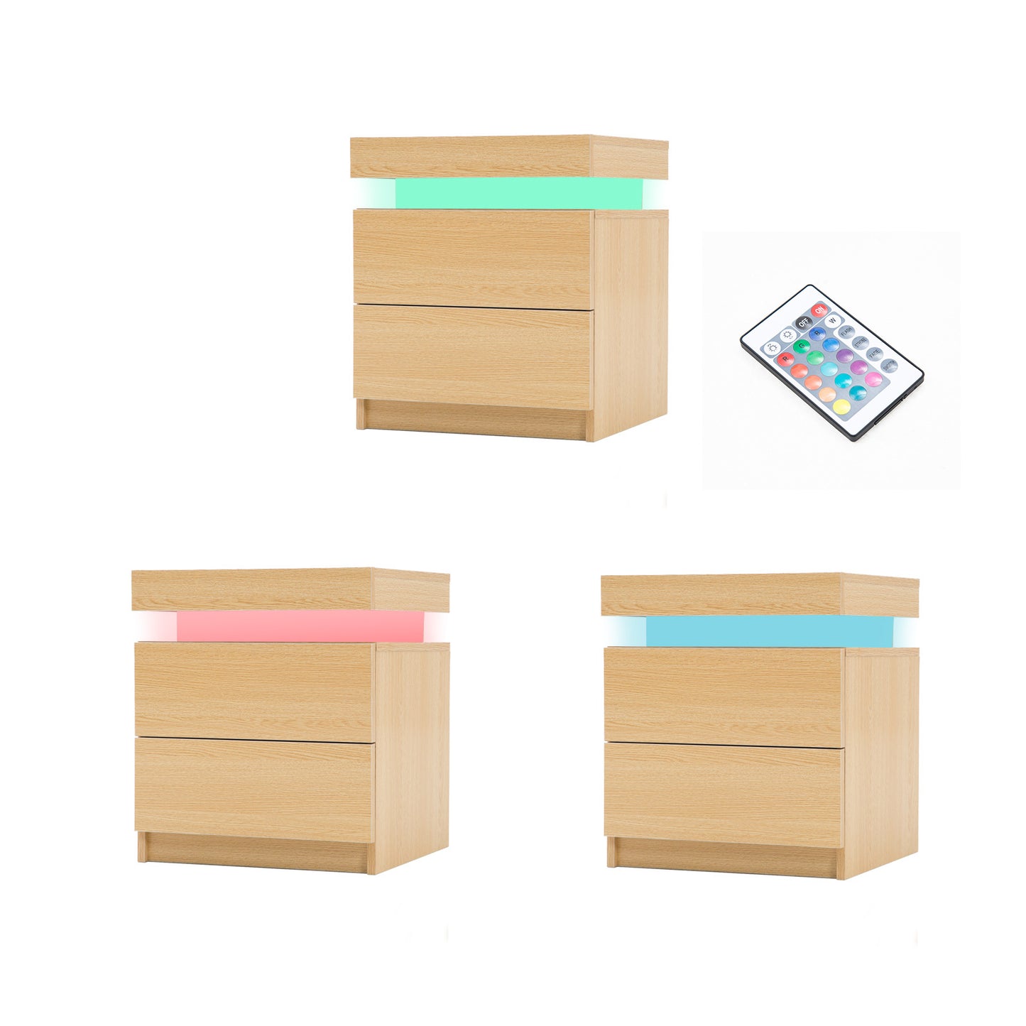 AURORA OAK 2 Drawers RGB LED Gloss Bedside Table