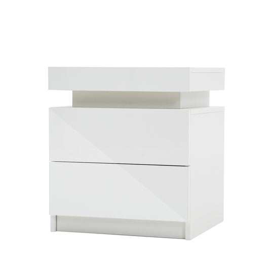 AURORA WHITE 2 Drawers RGB LED Gloss Bedside Table