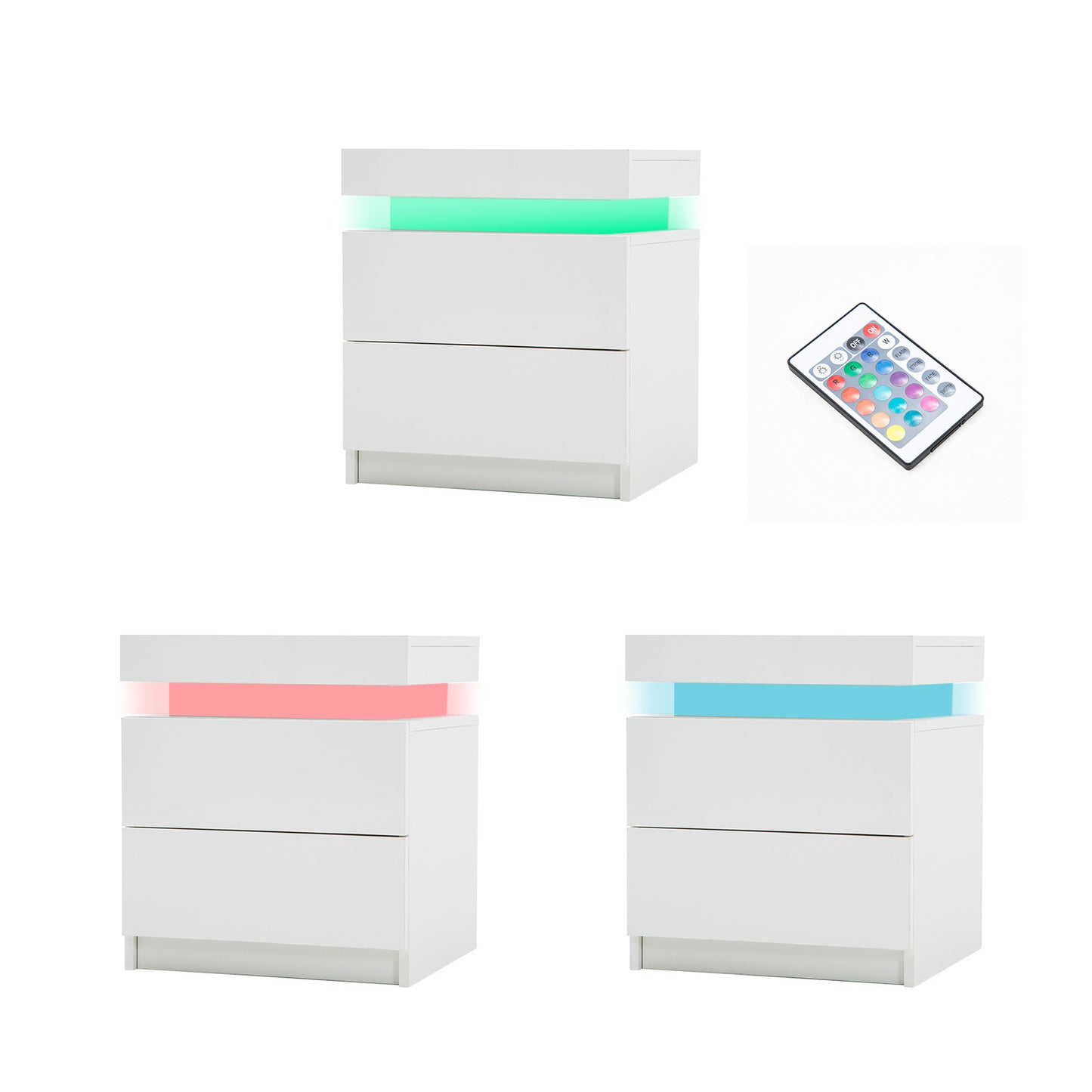 AURORA WHITE 2 Drawers RGB LED Gloss Bedside Table