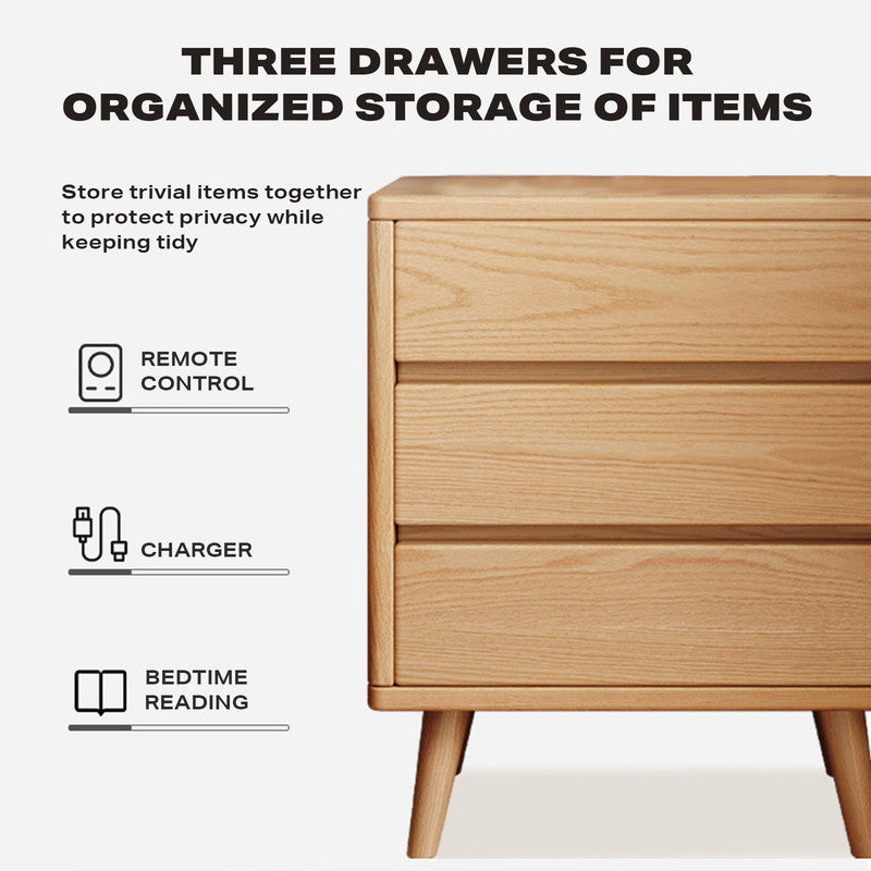 3 Drawers Bedside Table - Wood