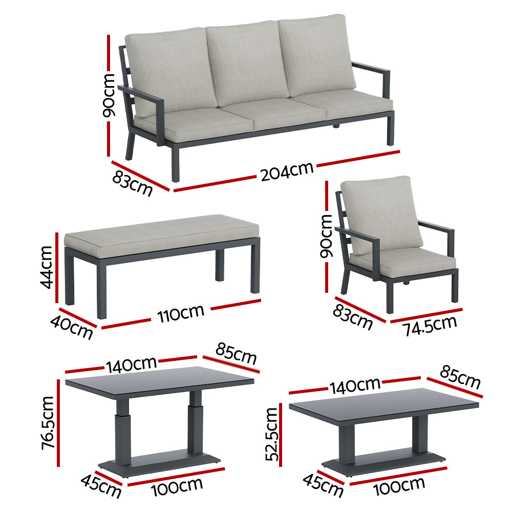 Gardeon Outdoor Sofa 7-Seater Lounge Set - Grey