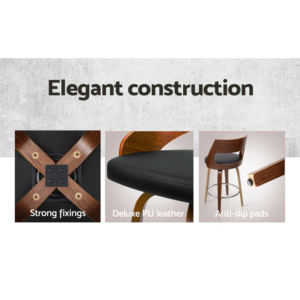 Set of 4 Wooden Bar Stools PU Leather - Black and Wood