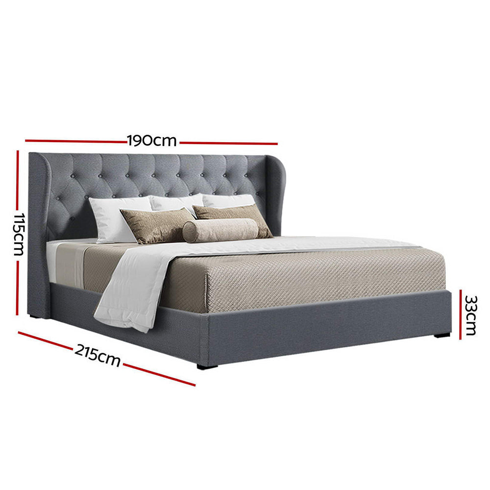 King Issa Bed Frame Fabric Gas Lift Storage - Grey