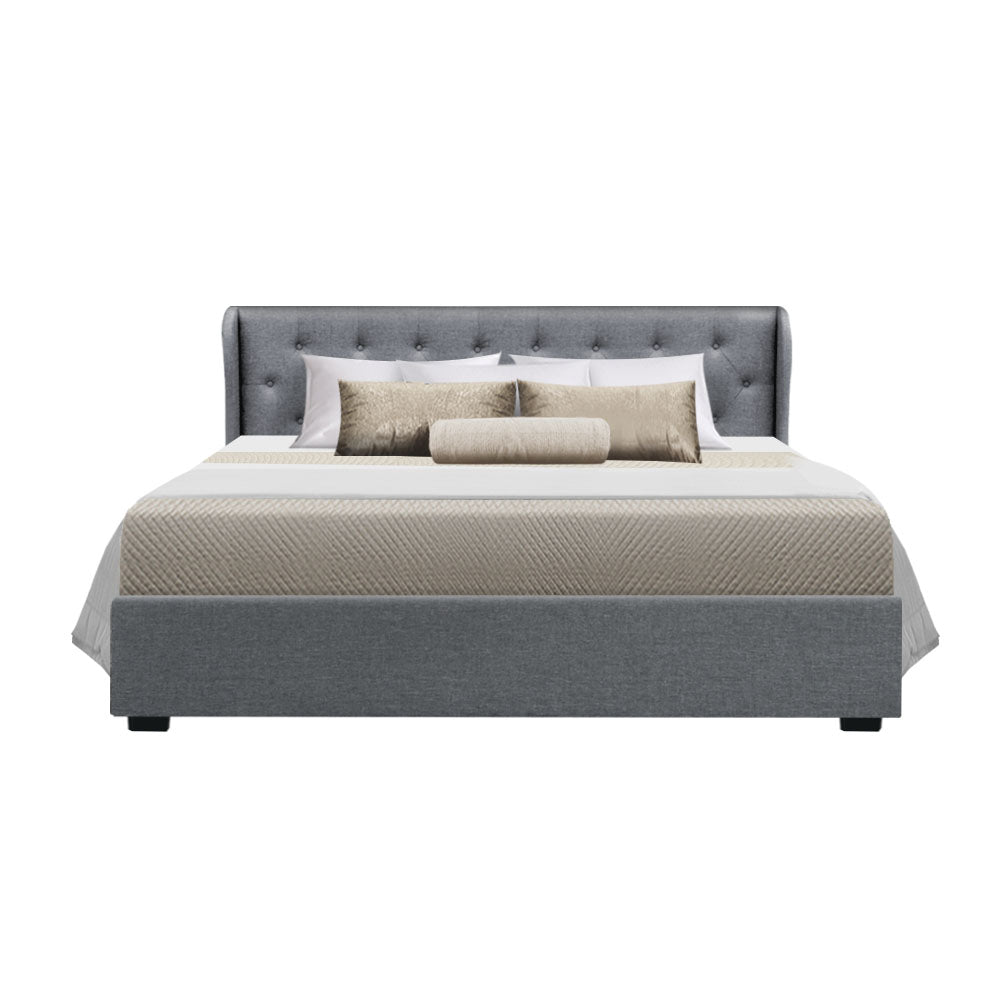 King Issa Bed Frame Fabric Gas Lift Storage - Grey