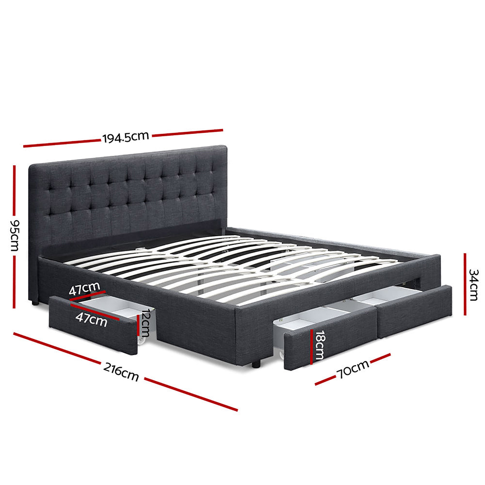 King Avio Bed Frame Fabric Storage Drawers - Charcoal