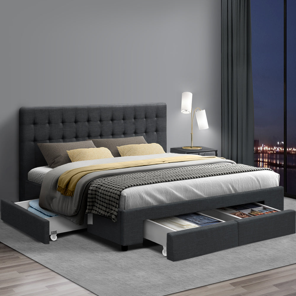 King Avio Bed Frame Fabric Storage Drawers - Charcoal