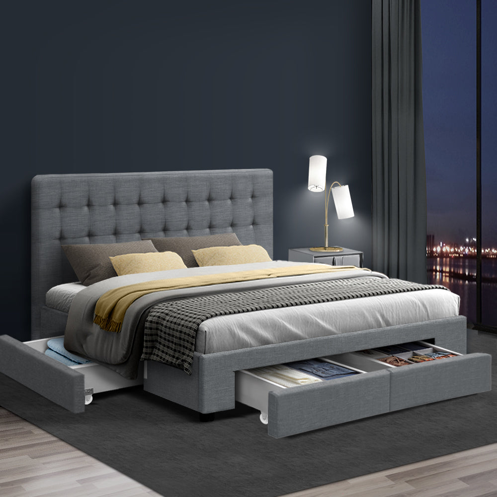 King Avio Bed Frame Fabric Storage Drawers - Grey
