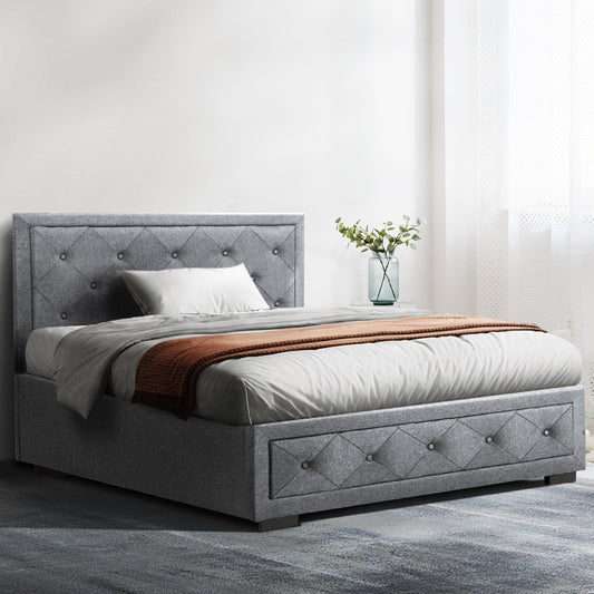 King Single Gas Lift Base With Storage Fabric Bed Frame - Grey