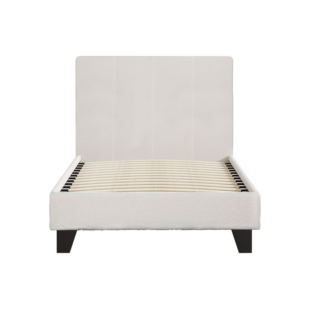 Single Boucle Fabric Bed Frame - Cream