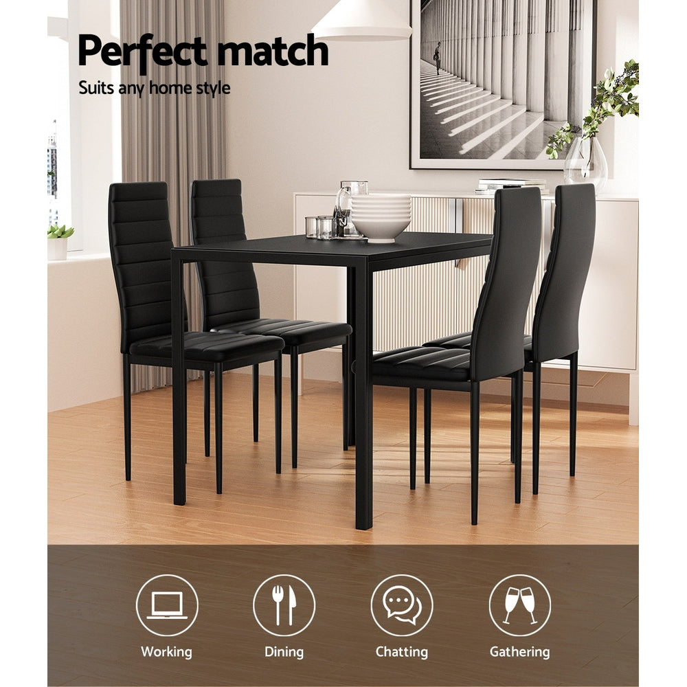 Dining Set x4 Chairs and Table - Black