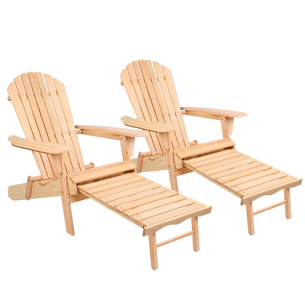 Set of 2 Outdoor Sun Lounge Chairs - Wood