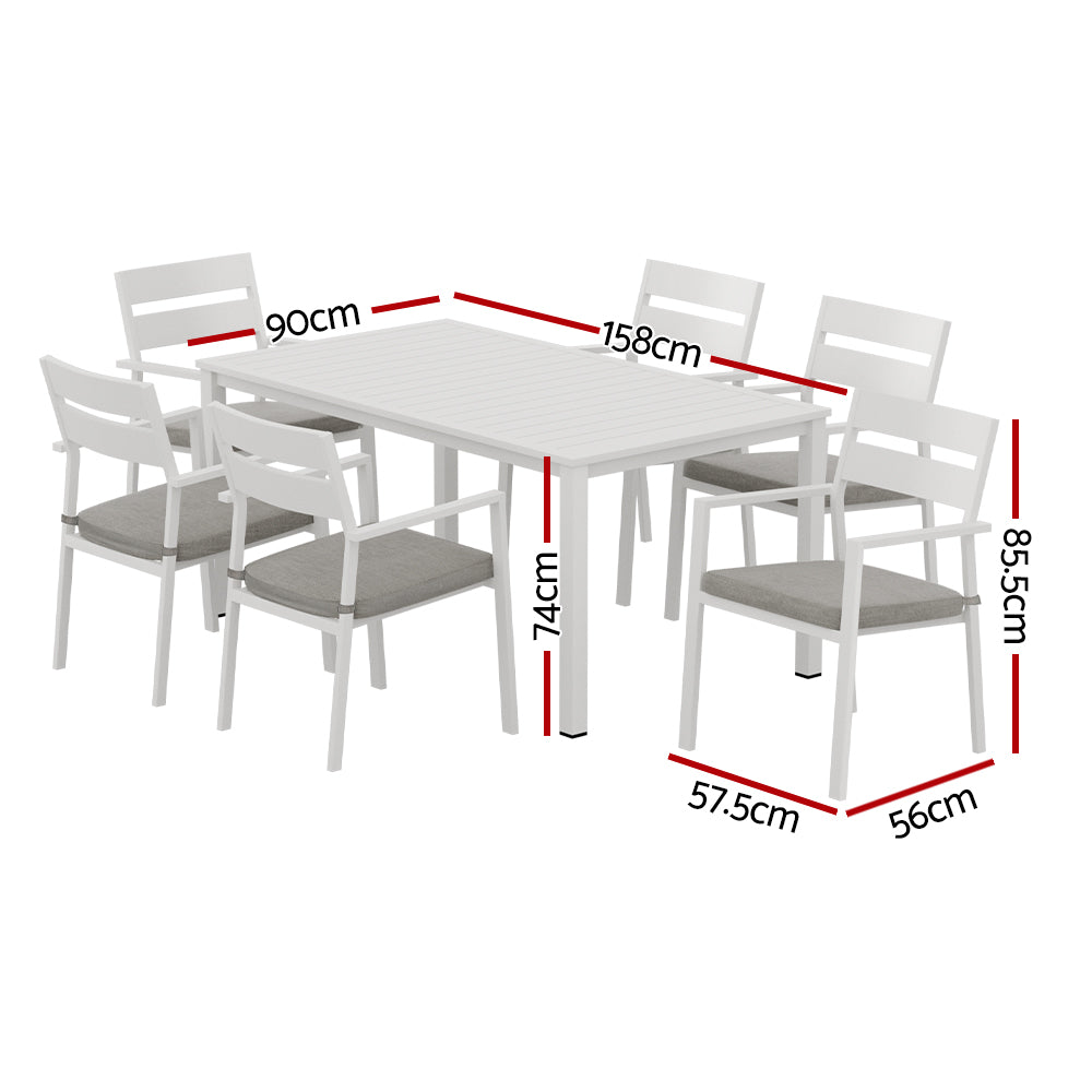 Gardeon 7 Piece Outdoor Dining Set Aluminum Table Chairs 6-seater Setting