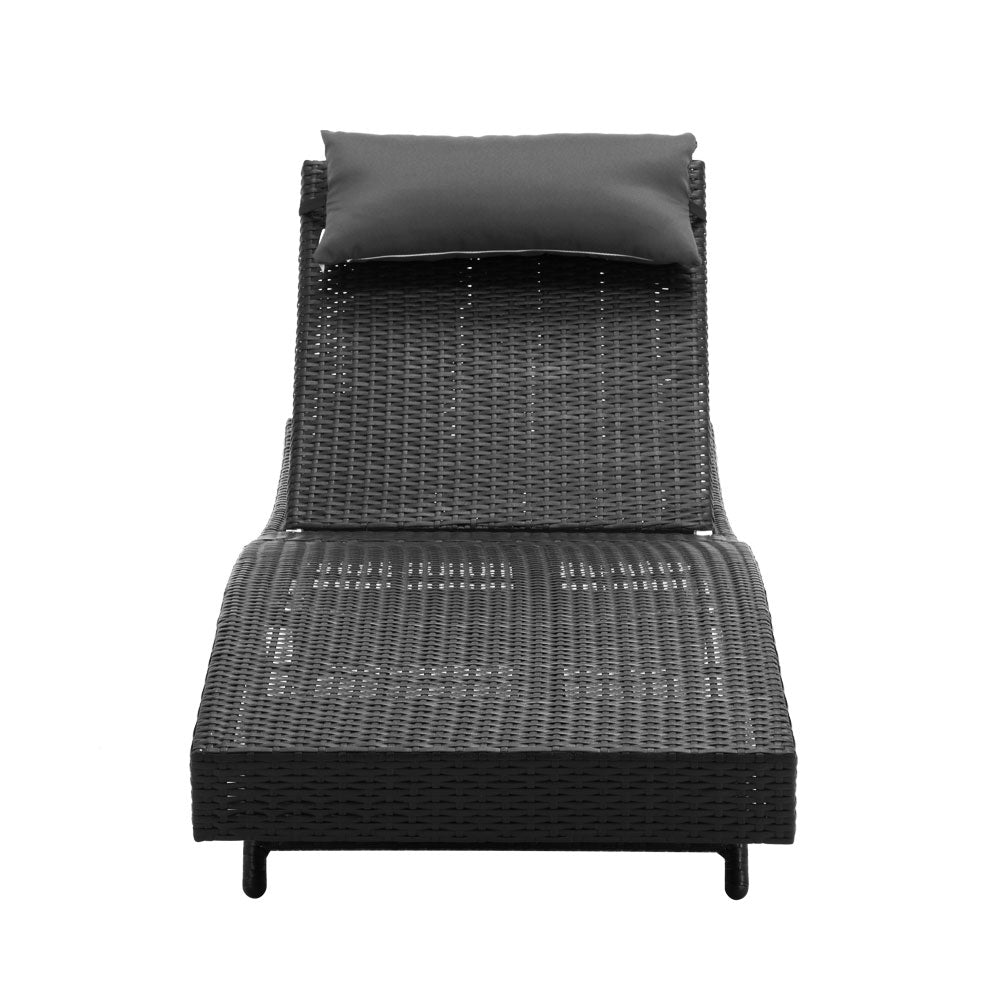 Set of 2 Outdoor Sun Lounge Wicker Lounger Day Bed - Black