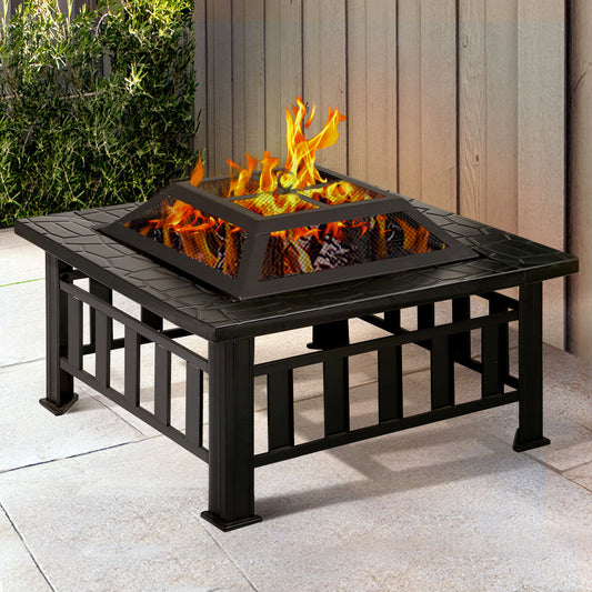 Outdoor Garden Wood Burning Fireplace Stove - Black Steel
