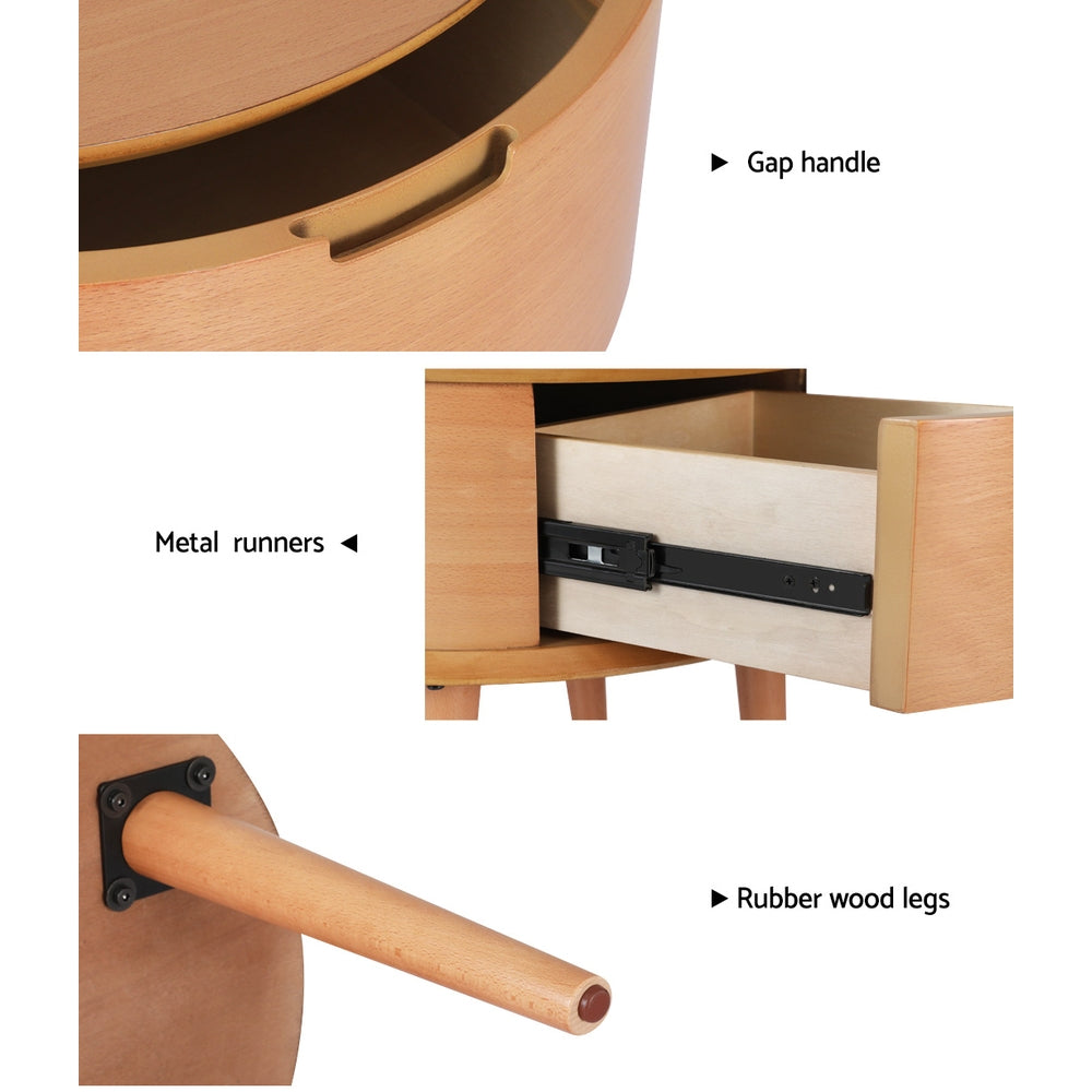 ENZO Curved Side  Bedside Table - Oak