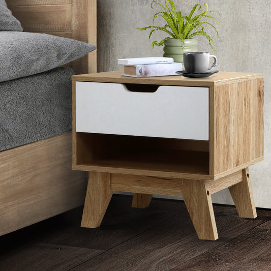Wooden Bedside Table - White