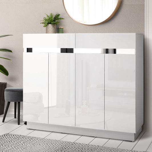 High Gloss Shoe Cabinet - White 120cm