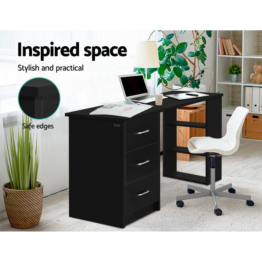 3 Draw Office Desk 120cm - Black