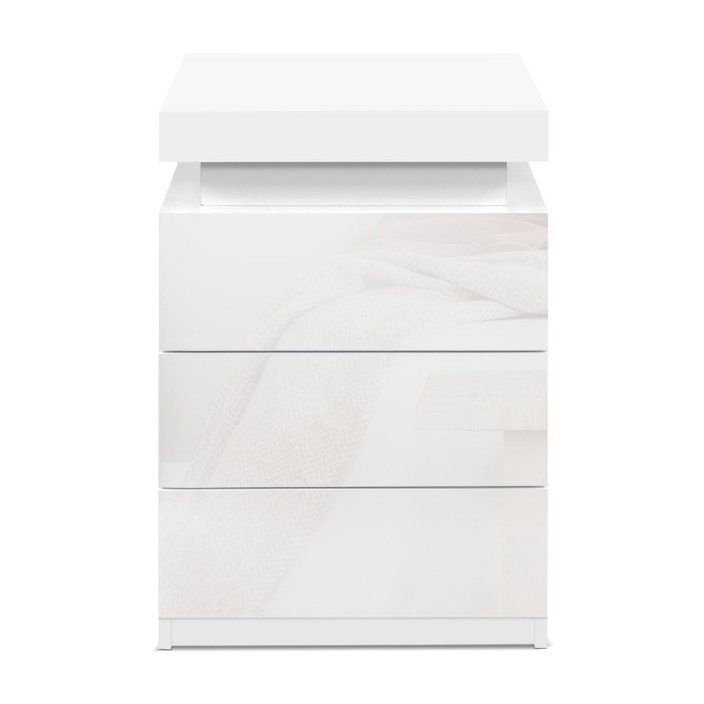 COLEY Bedside Table LED 3 Drawers - White