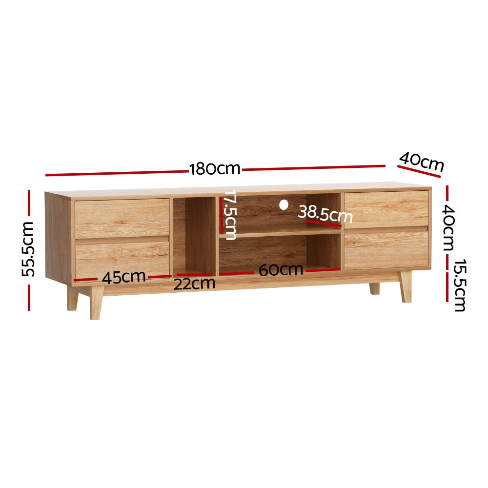 Wooden Entertainment Unit Storage Drawer Shelf 180cm