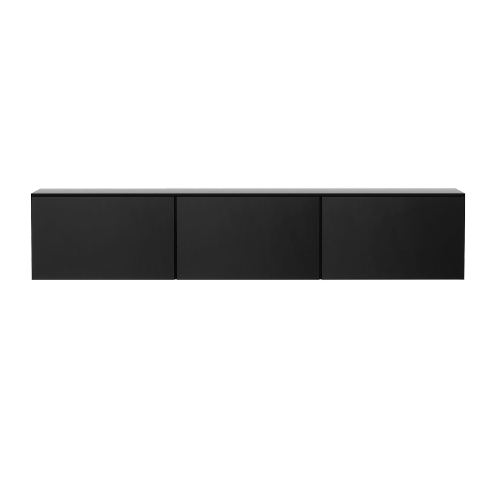 Floating Entertainment Unit Glossy 3 Cabinets 200CM -  Black