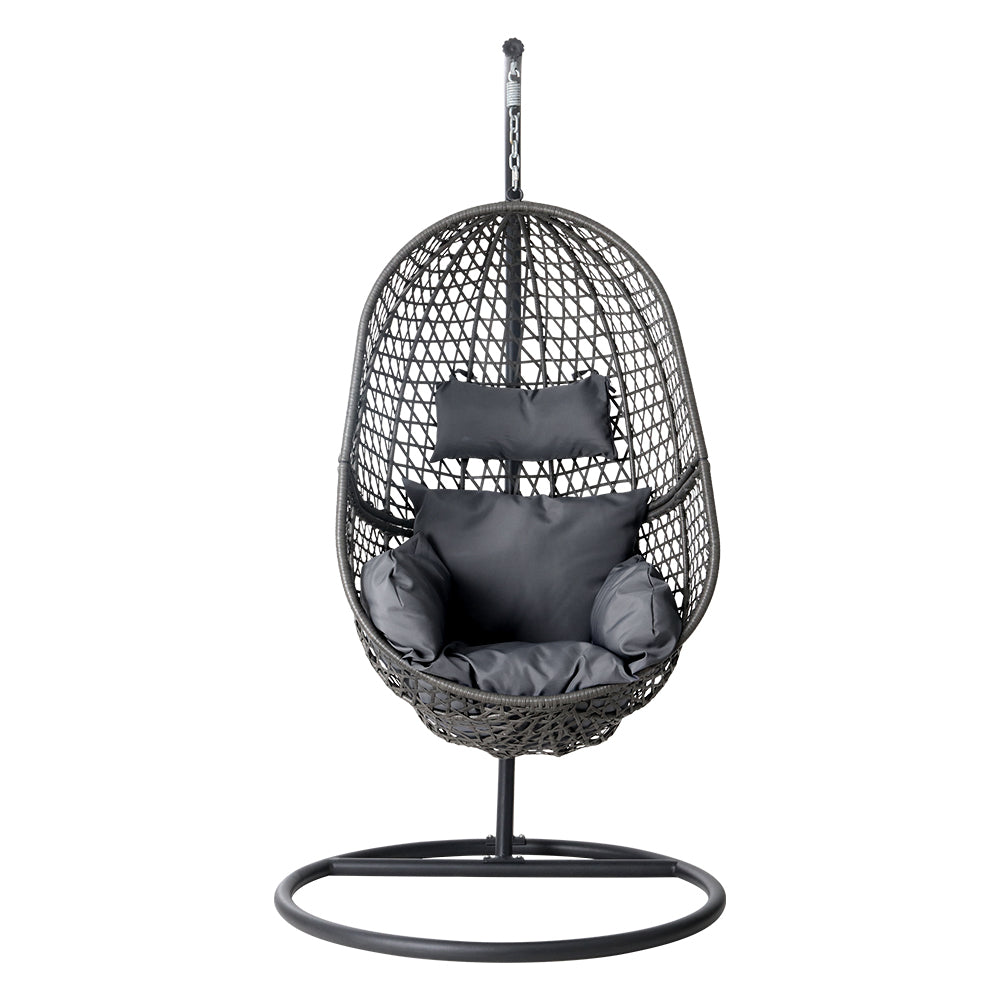 Gardeon Egg Hammock With Stand Wicker Seat - Black