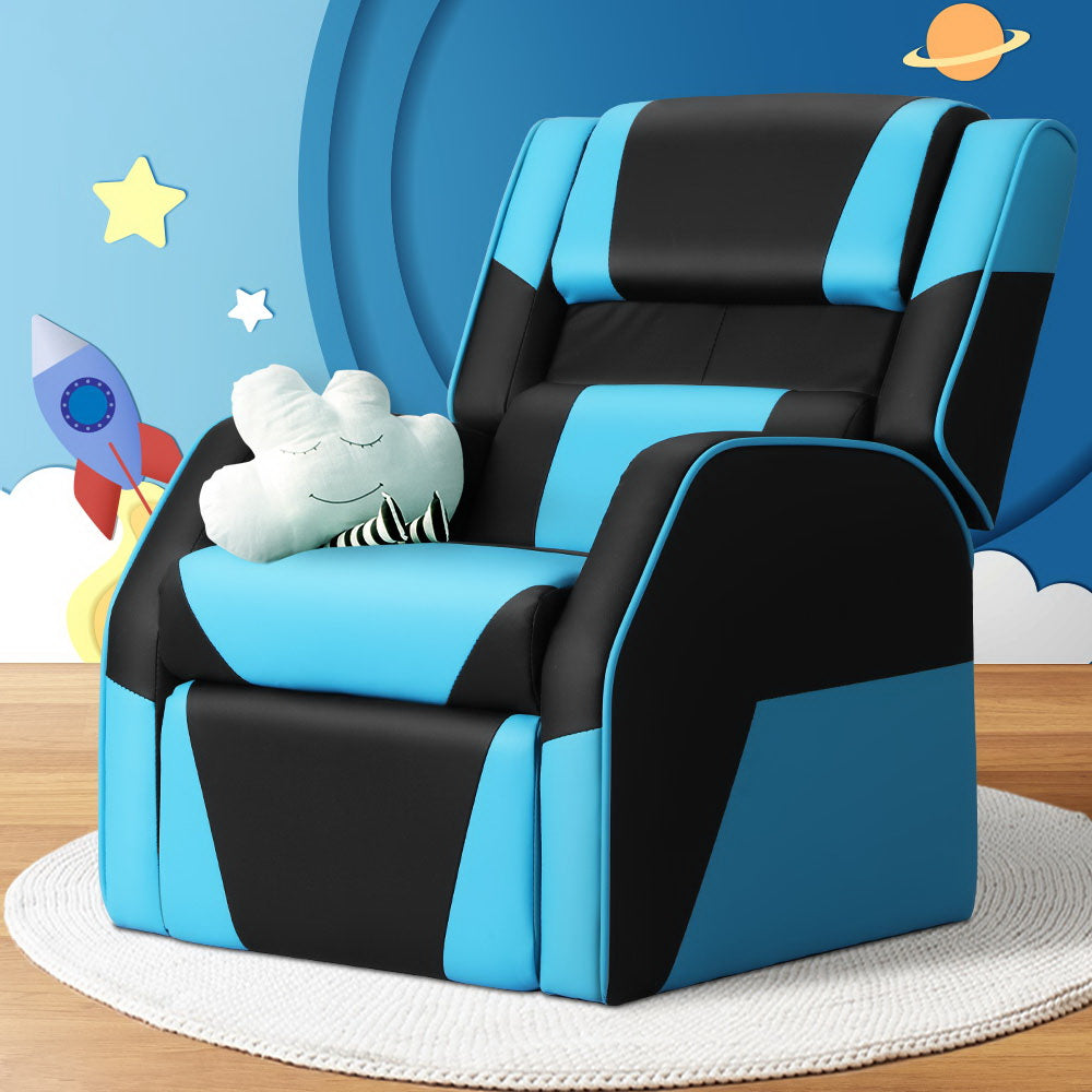Keezi Kids PU Leather Recliner Gaming Chair - Black & Blue