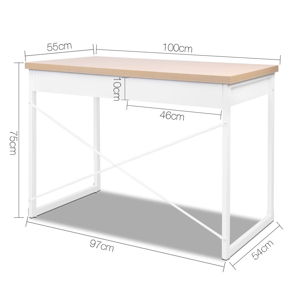 Wooden / Metal Desk with Drawer - White