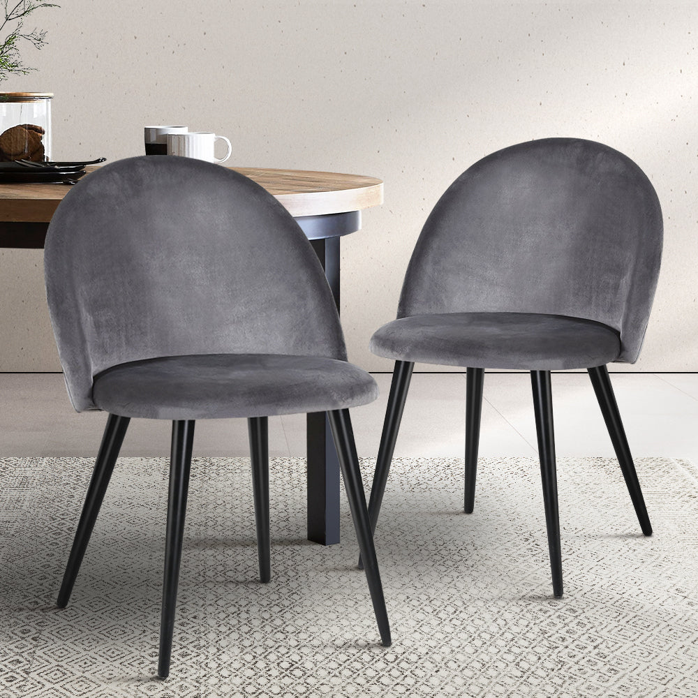 Velvet Set of 2 Dining Chairs - Grey