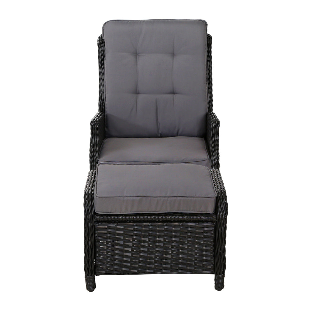 Outdoor Wicker Recliner Chair - Black