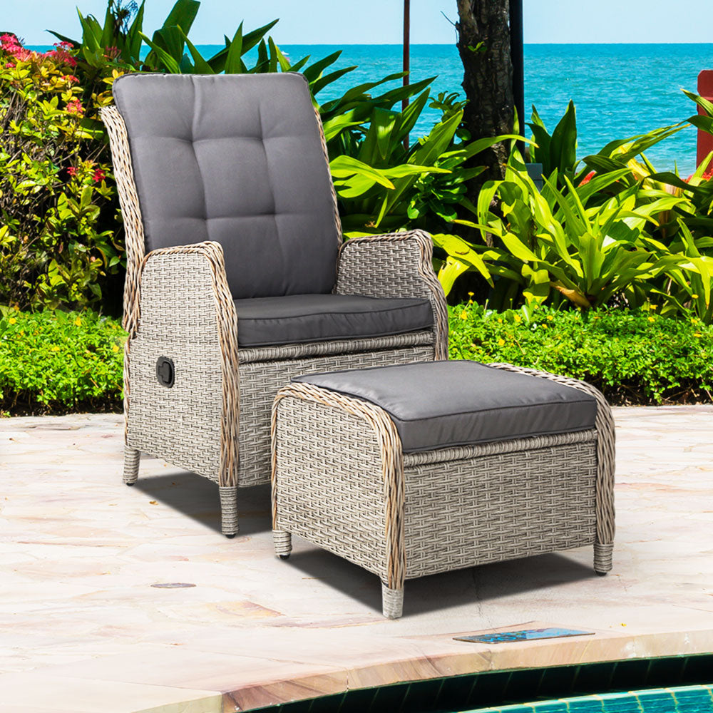 Outdoor Wicker Recliner Chair - Grey