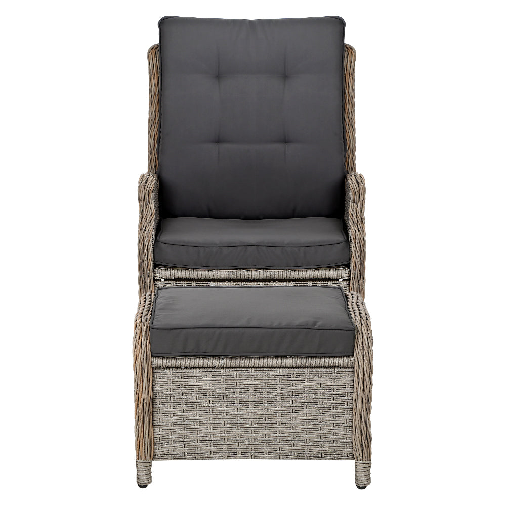 Set of 2 Wicker Recliner Chairs - Grey