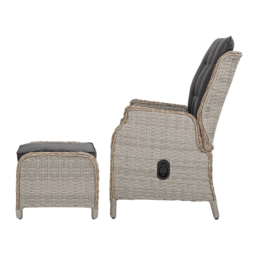 Set of 2 Wicker Recliner Chairs - Grey