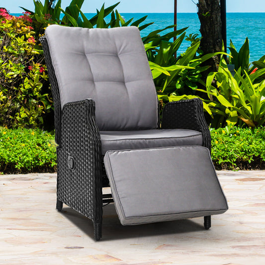 Recliner Wicker Chair - Black & Grey