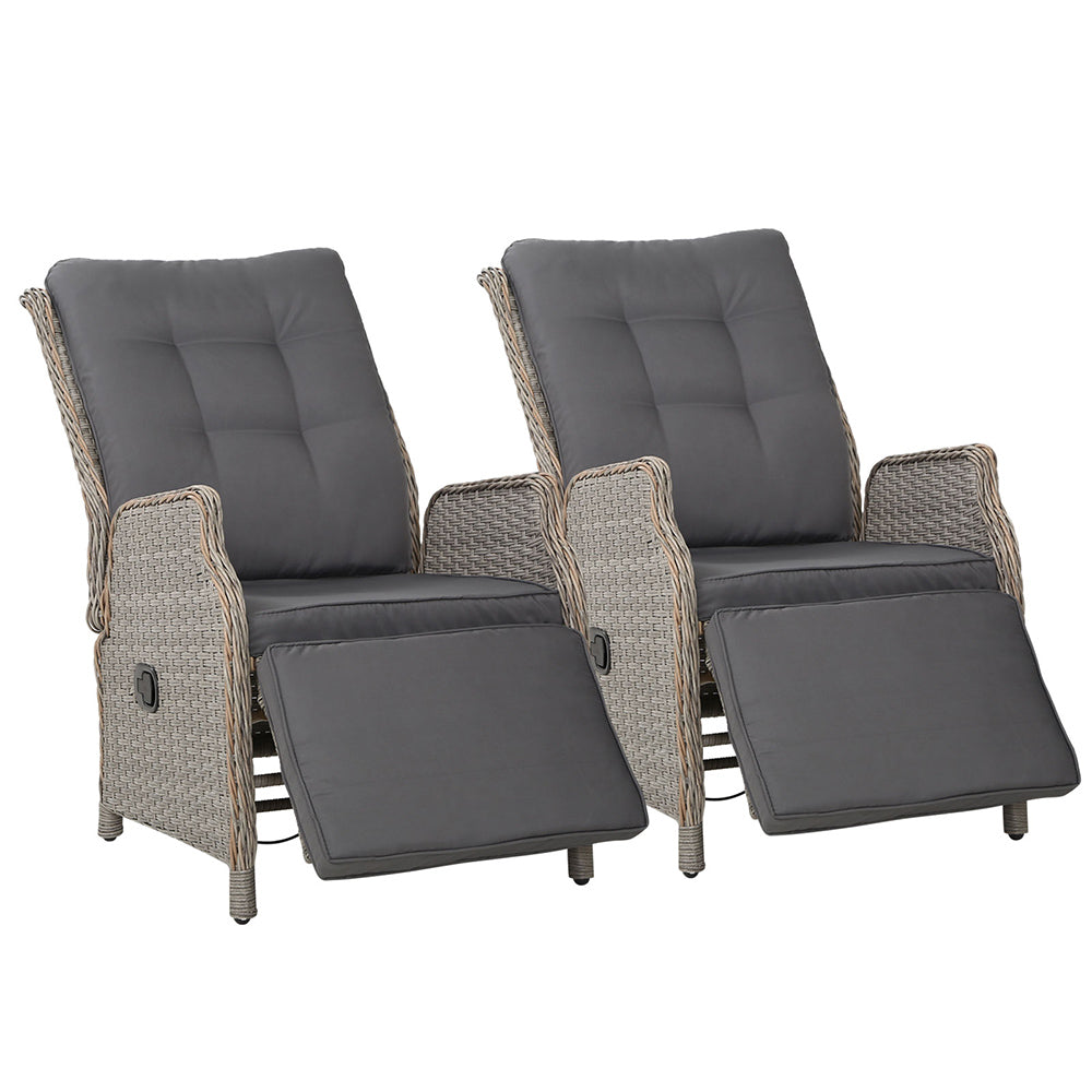 Set of 2 Recliner Wicker Chairs - Sofa Grey