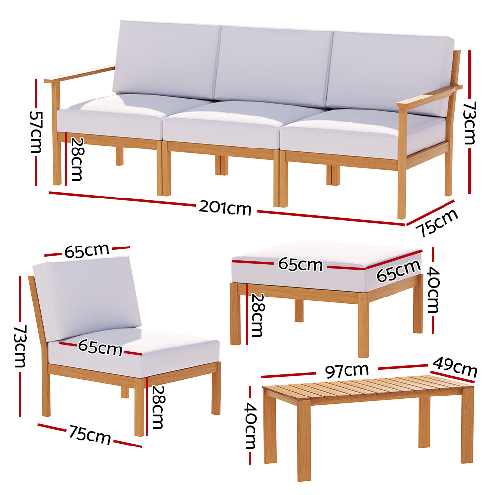 Gardeon Set 5-Seater Acacia Wood Lounge Setting