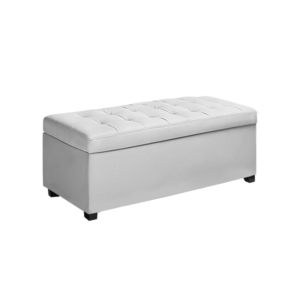 Lather Storage Ottoman Box - White