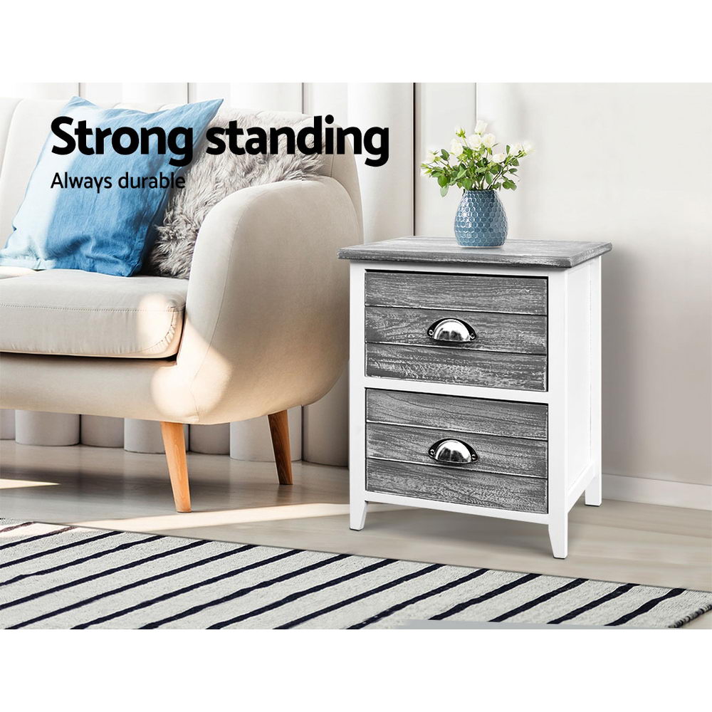 2x Bedside Table 2 Drawers - Grey