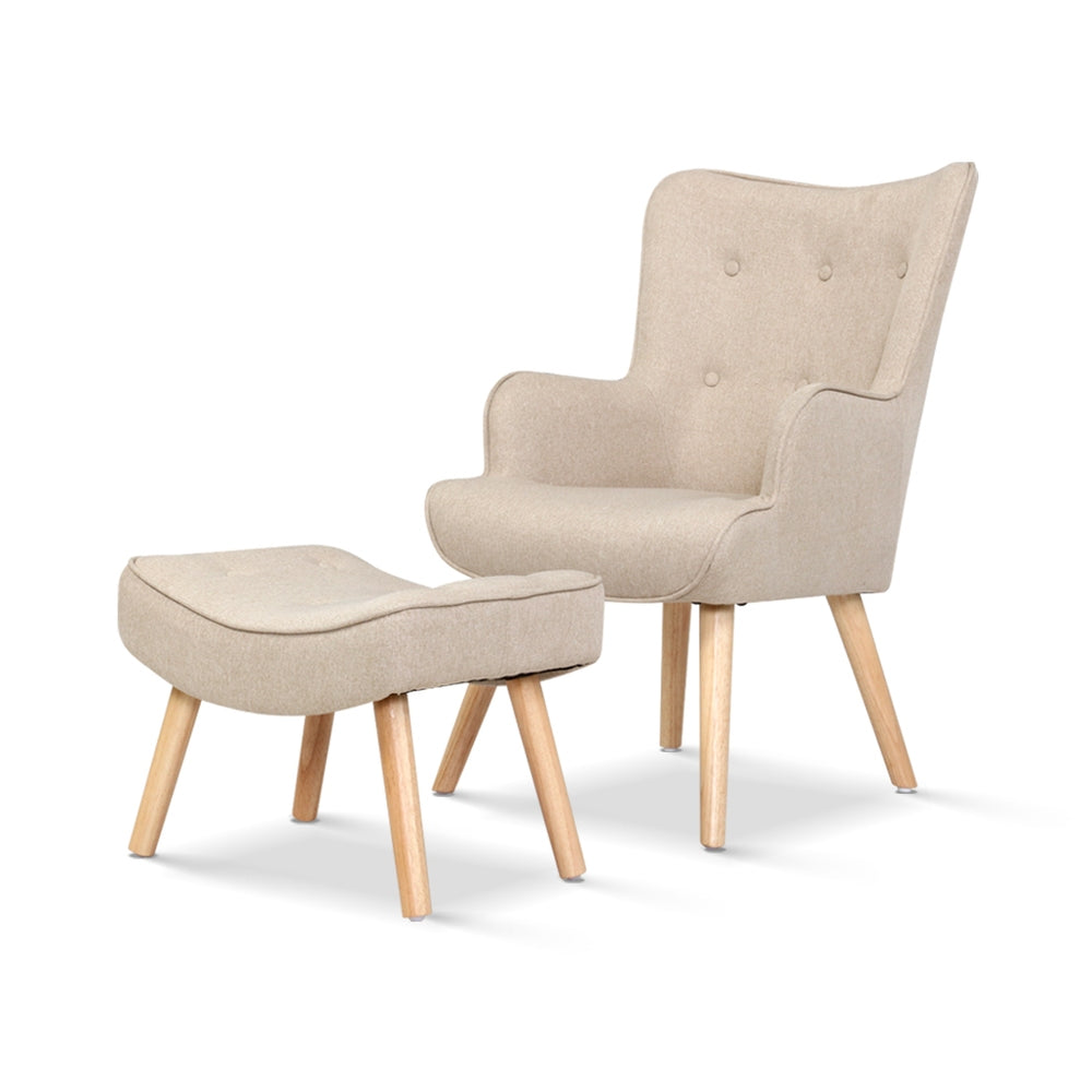 Fabric Accent Chair and Ottoman - Beige