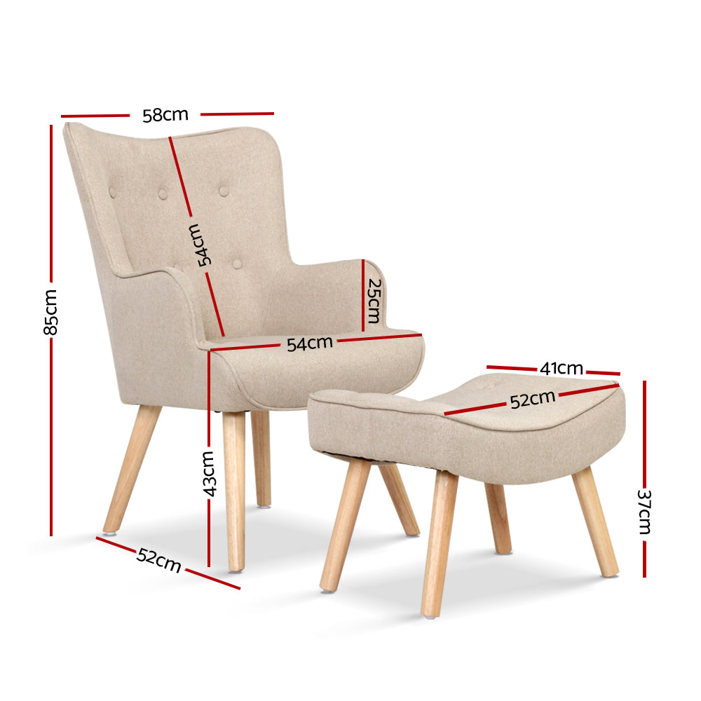 Fabric Accent Chair and Ottoman - Beige