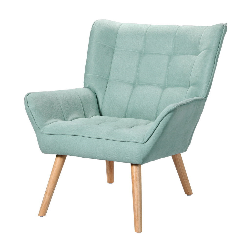 Linen Fabric Cushion Accent  Armchair - Blue
