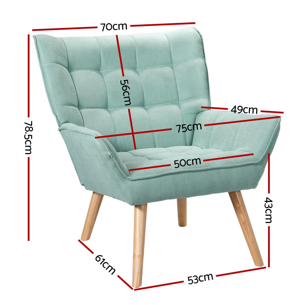 Linen Fabric Cushion Accent  Armchair - Blue