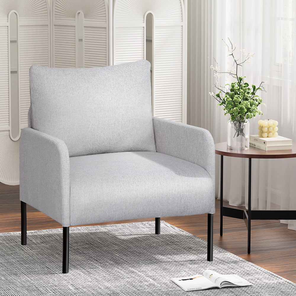 Linen Fabric Accent Armchair - Grey