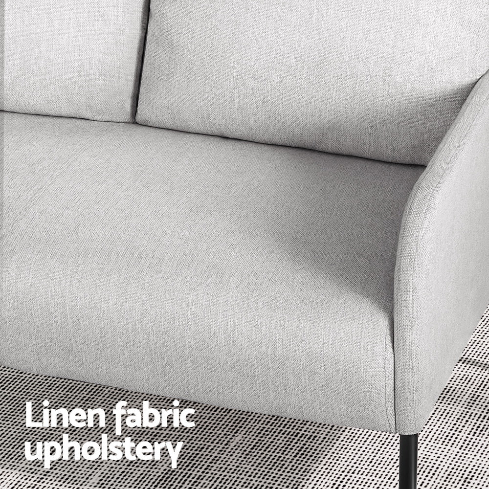 Linen Fabric Metal Leg 2-Seater Accent Loveseat - Grey
