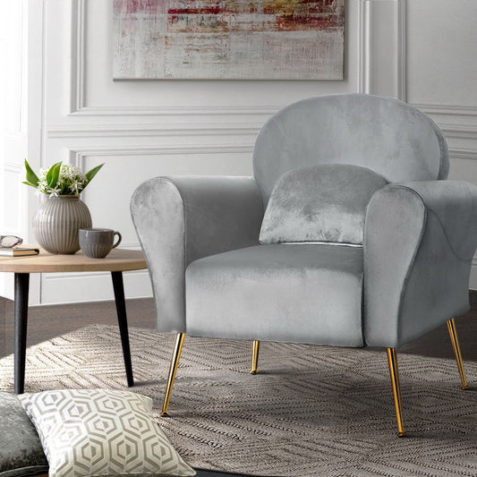 Velvet Cushion Lounge Chair - Grey